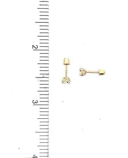 14K Yellow Gold Cubic Zirconia Screwback Stud Earrings with Screwbacks