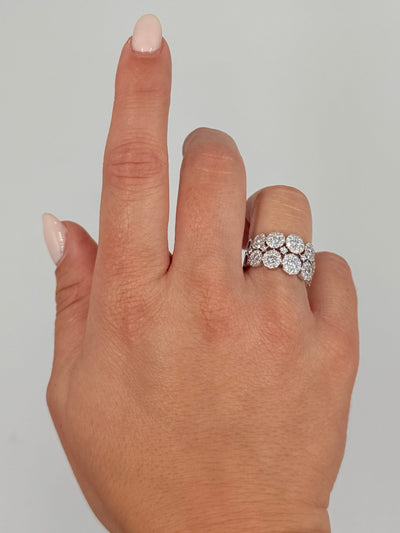 18K White Gold Ring With Multi Row Diamonds Totaling 1.81 Carats