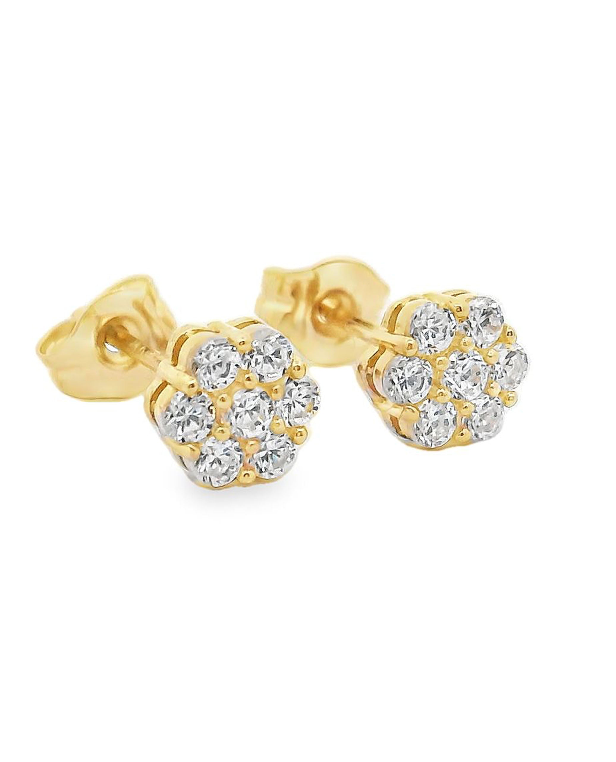 14K Yellow Gold Cluster Pushback Stud Earrings with Pushbacks