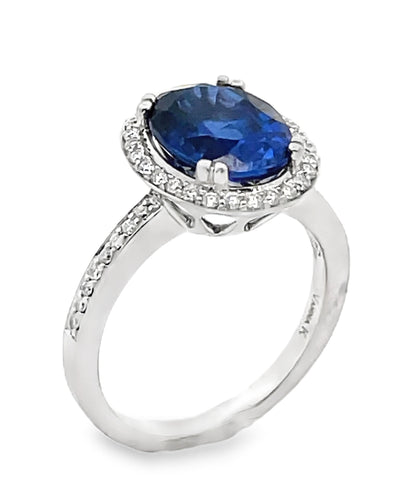 Vanna K 18RO9081D 18K White Gold Round Diamonds and Oval Lab Grown Sapphire 3.68 Carats Ring