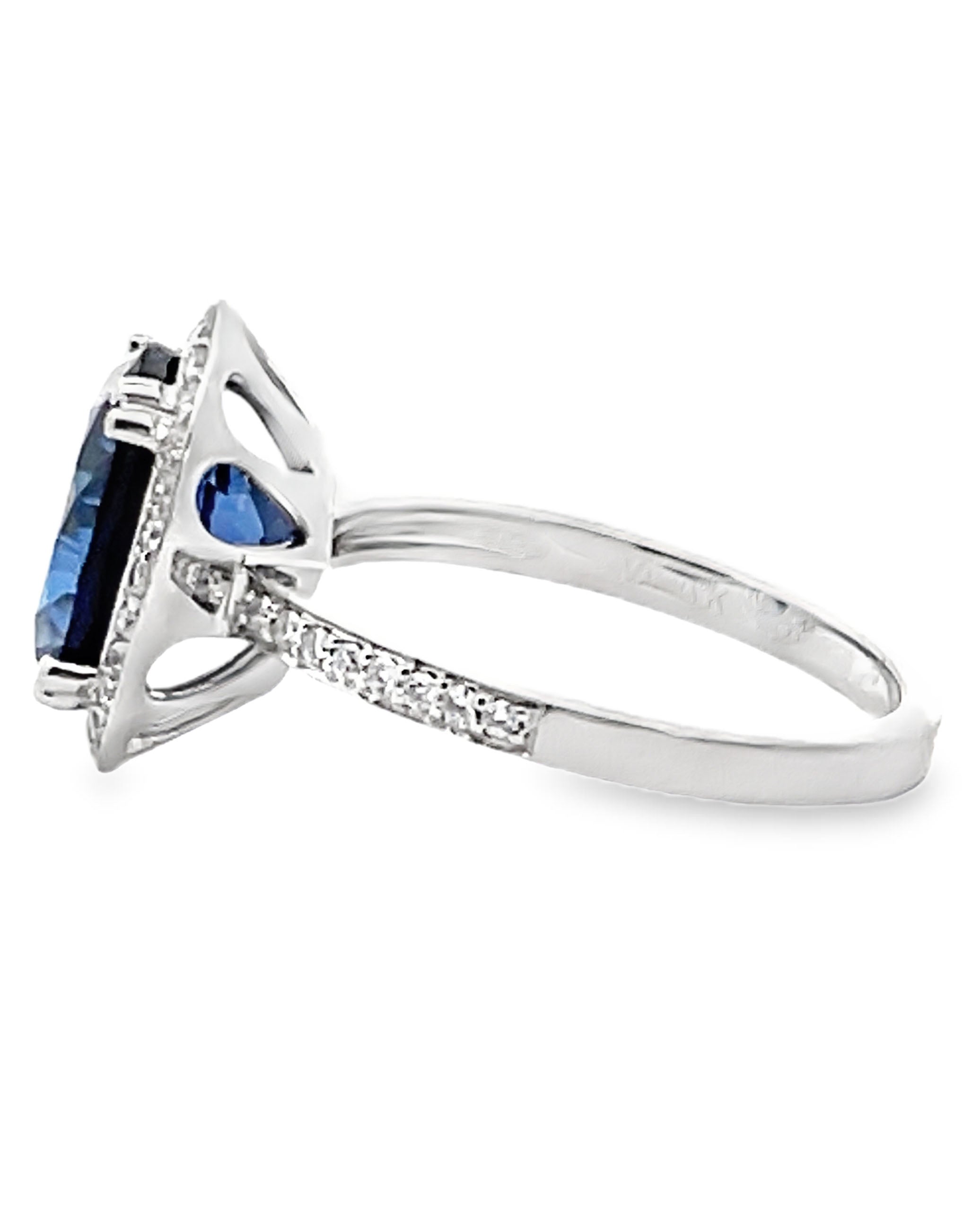 Vanna K 18K White Gold Round Diamonds and Oval Lab Grown Sapphire 3.68 Carats Ring