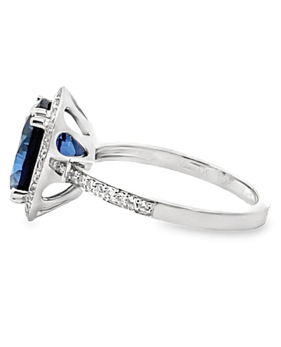 Vanna K 18RO9081D 18K White Gold Round Diamonds and Oval Lab Grown Sapphire 3.68 Carats Ring