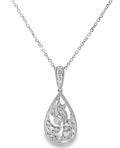 Pear Shape Diamond Drop Pendant Necklace 14K White Gold