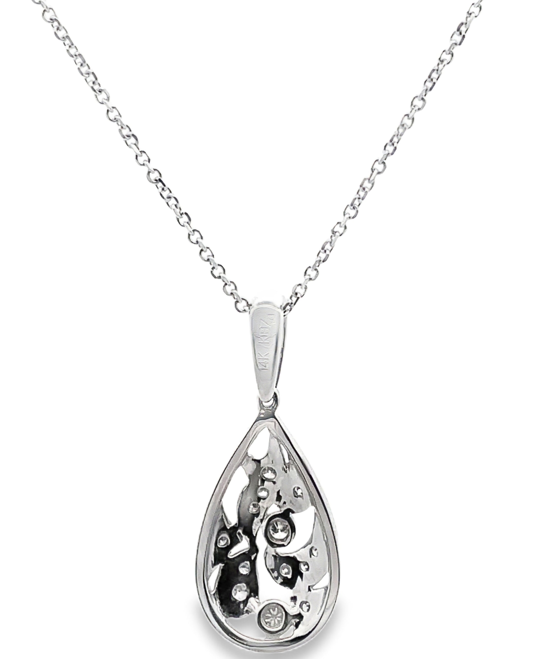 Pear Shape Diamond Drop Pendant Necklace 14K White Gold