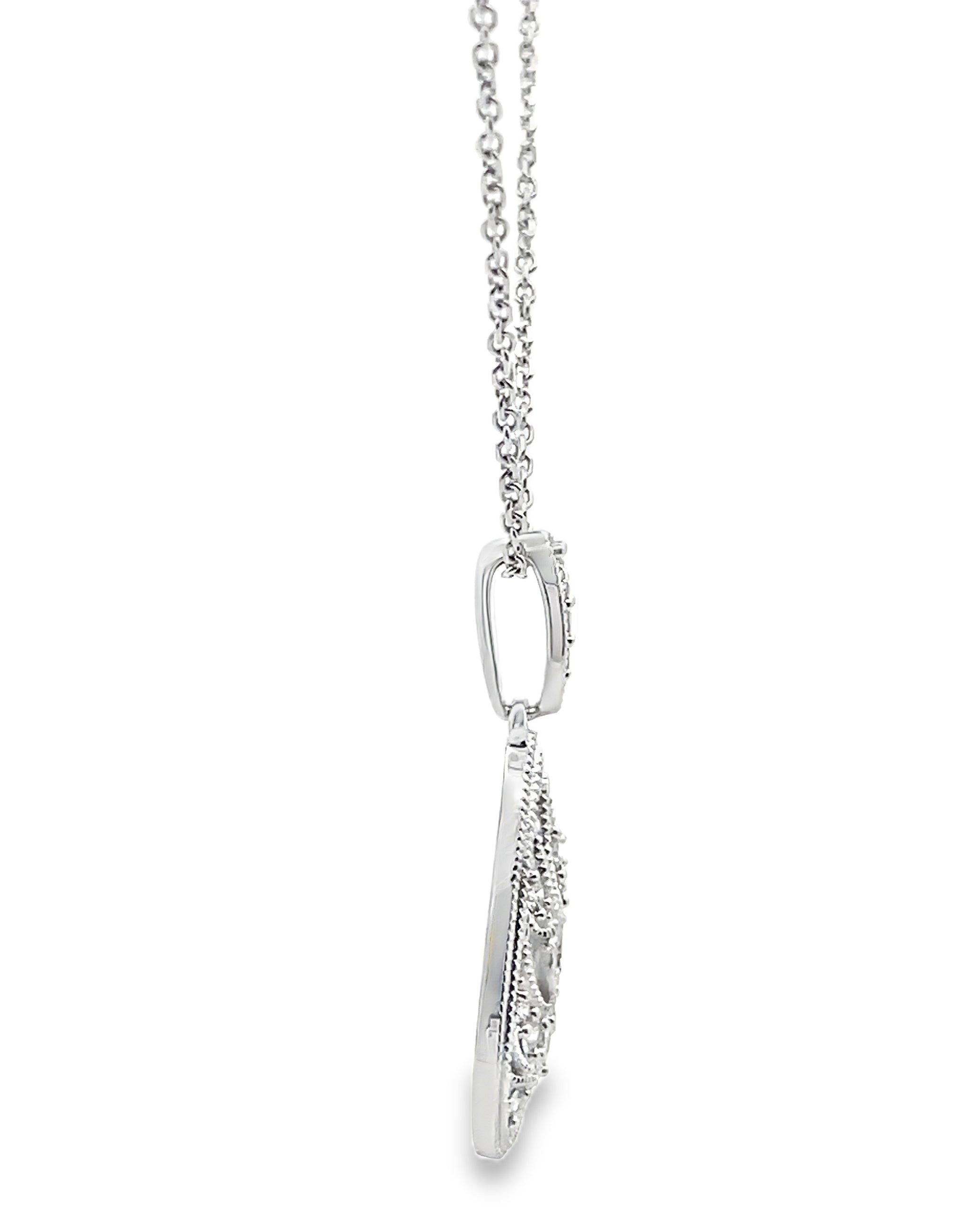 Pear Shape Diamond Drop Pendant Necklace 14K White Gold