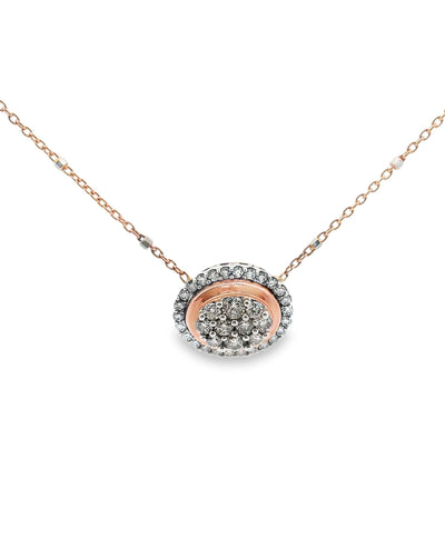 14K White and Pink Gold Two Tone Oval Diamond Pendant Necklace