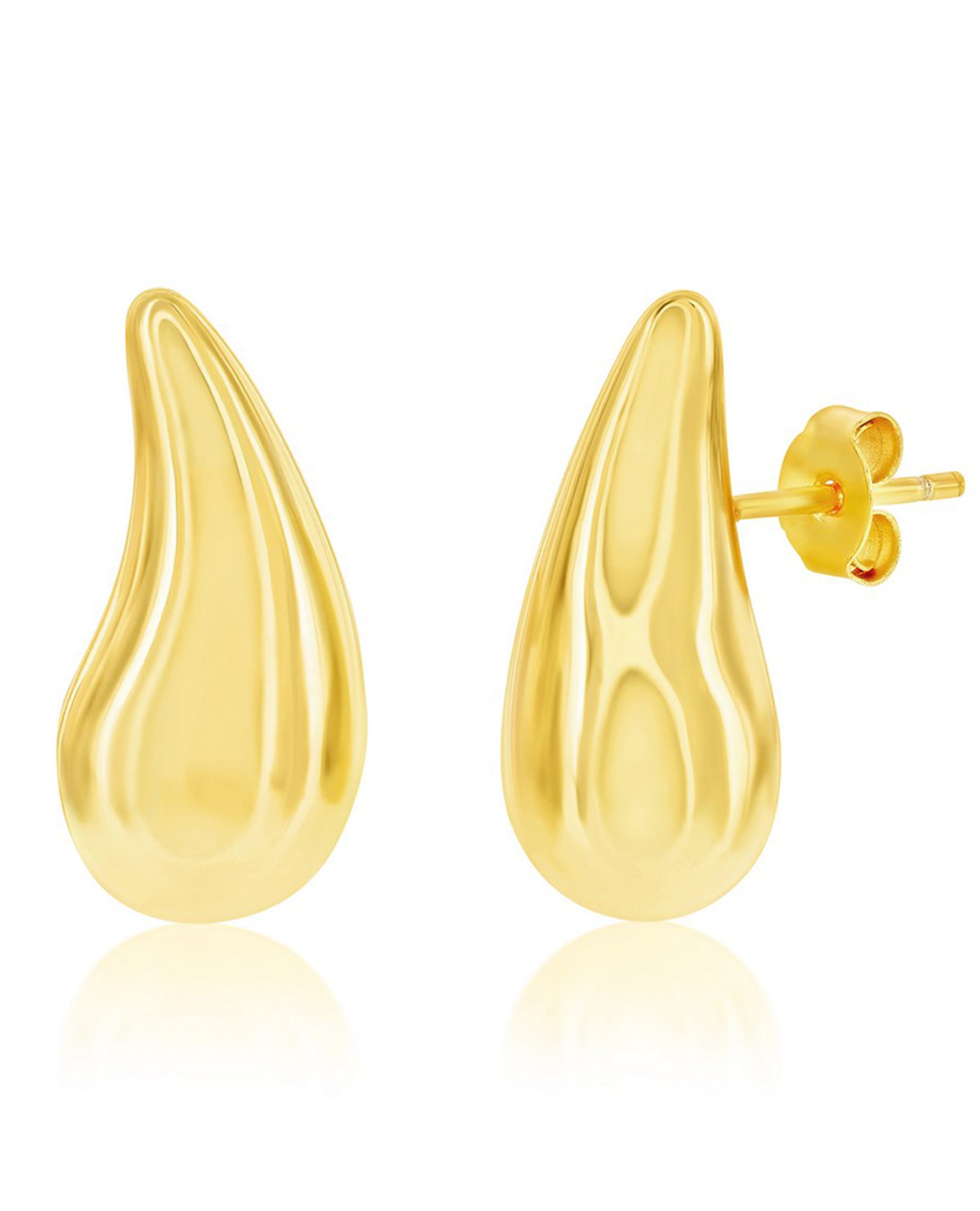 Sterling Silver Curved Puffed Teardrop Gold Plated Earrings