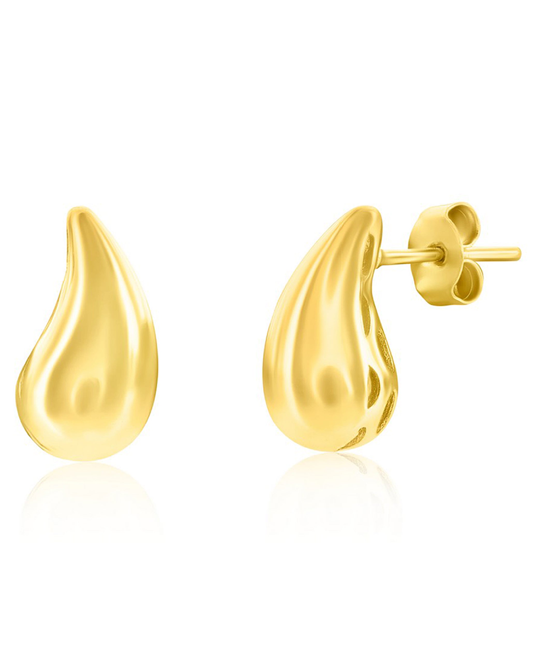 Sterling Silver Puffed Pearshaped Earrings - Gold plated