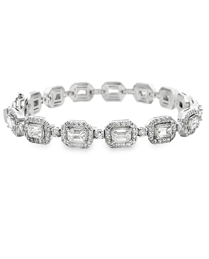 14K White Gold Round and Emerald Cut Diamond Bracelet