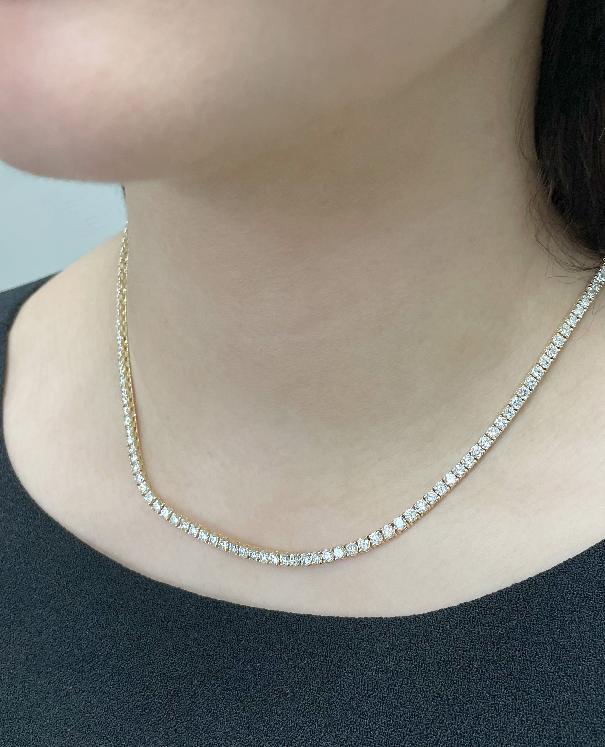 14K Yellow Gold Lab Grown Tennis Necklace - 14.45 carats - 22 inches