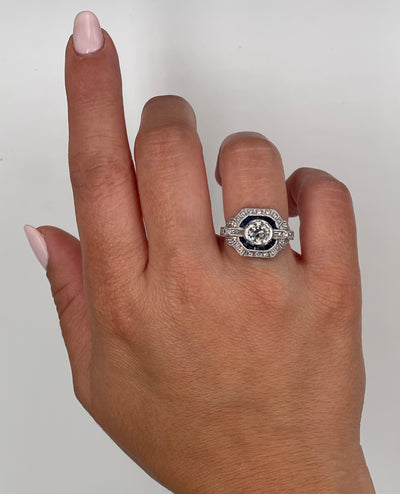 Platinum Sapphire and Diamond Art Deco Shield Ring