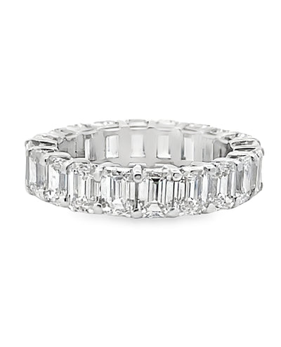 14K White Gold Eternity Band with Lab Grown 6.91 Carat Emerald Cut Diamonds