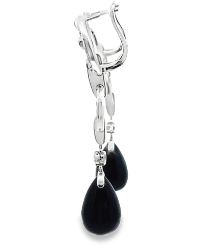 18K White Gold Onyx & Diamond Drop Earrings