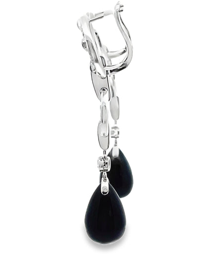 18K white gold drop earrings with European closure, onyx, an...