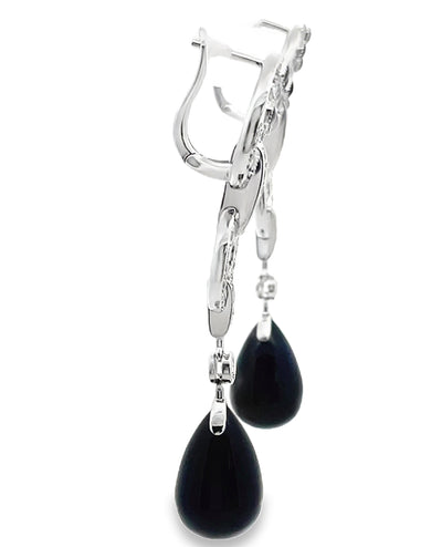 18K White Gold Onyx & Diamond Drop Earrings
