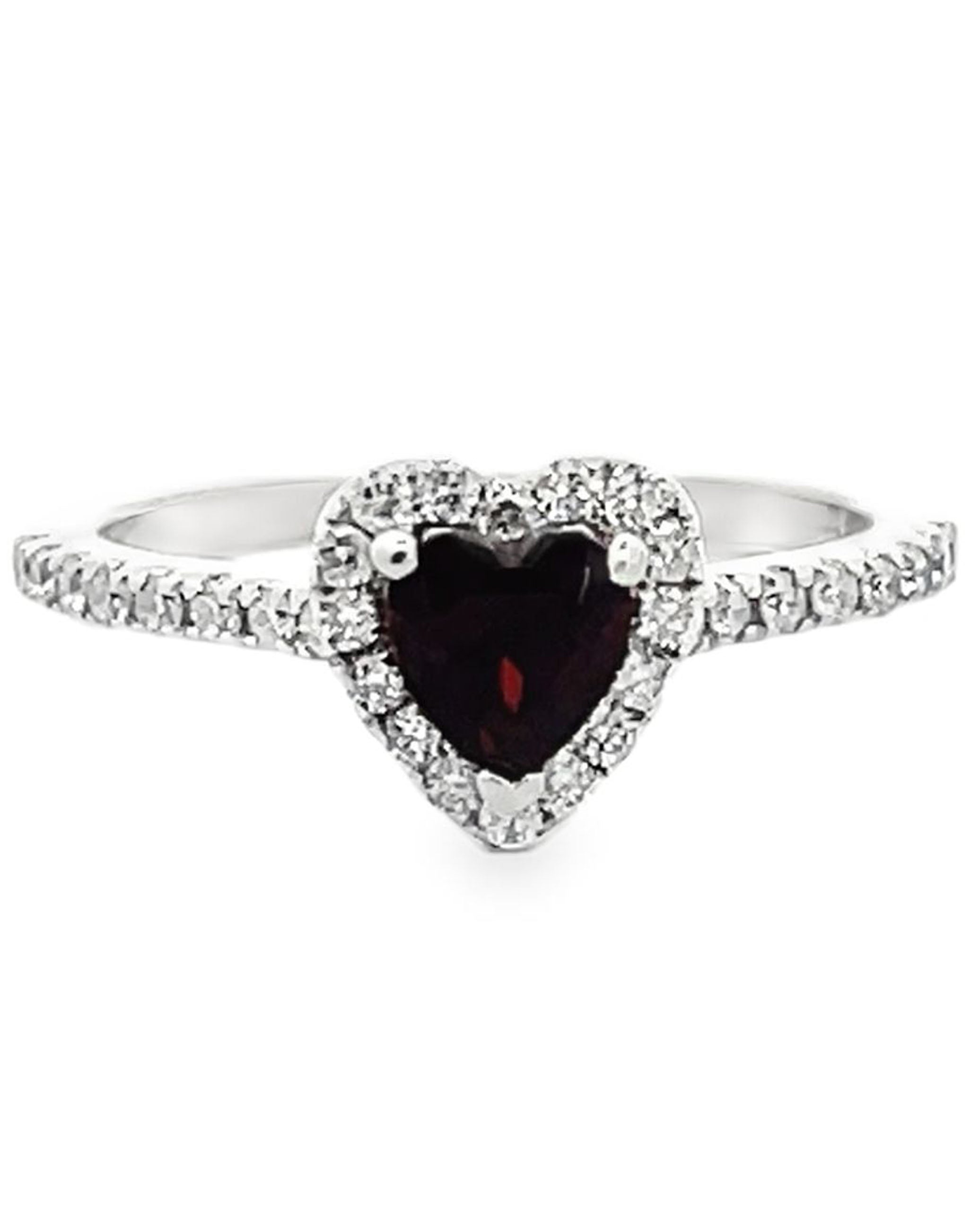14K White Gold Ruby Heart Halo Ring with Diamonds