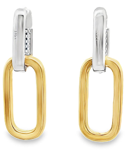 18K Yellow and White Gold Diamond Paperclip Earrings