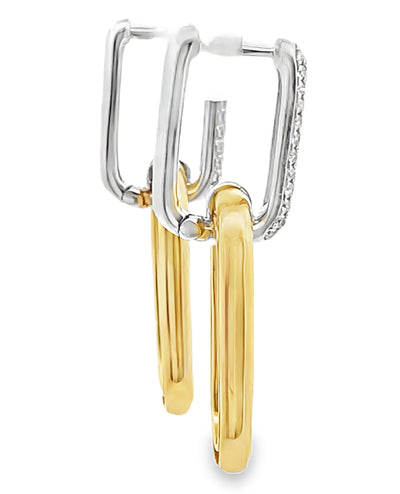 18K Yellow and White Gold Diamond Paperclip Earrings