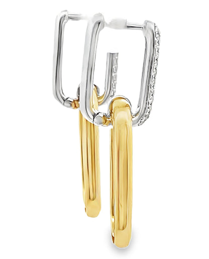 18K Yellow and White Gold Diamond Paperclip Earrings