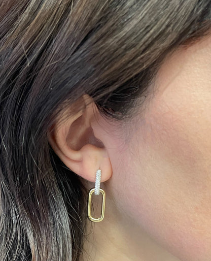 18K Yellow and White Gold Diamond Paperclip Earrings