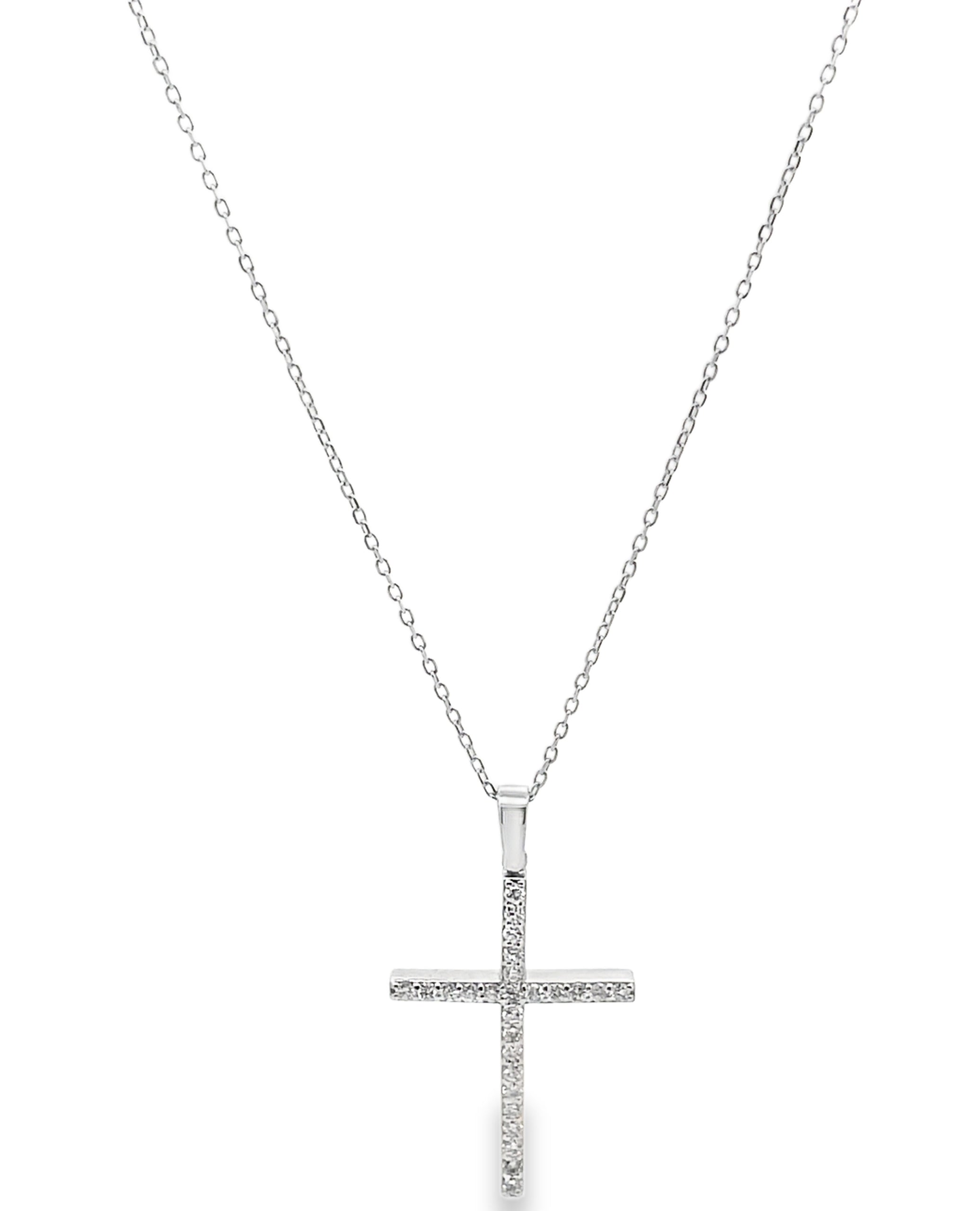 14K White Gold Diamond Cross Necklace