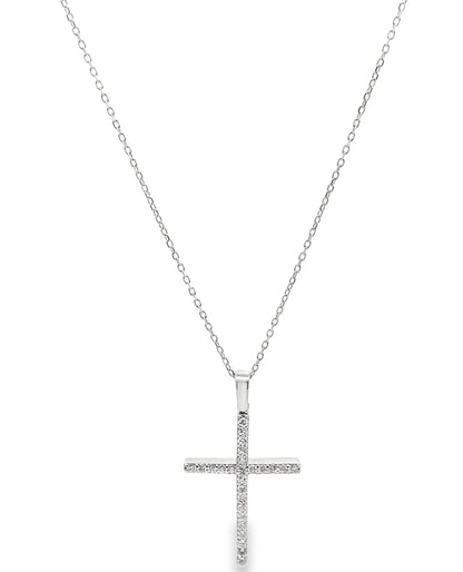 14K White Gold Diamond Cross Necklace