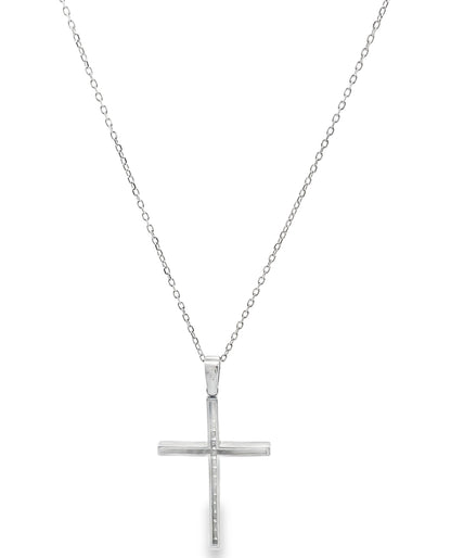 14K White Gold Diamond Cross Necklace