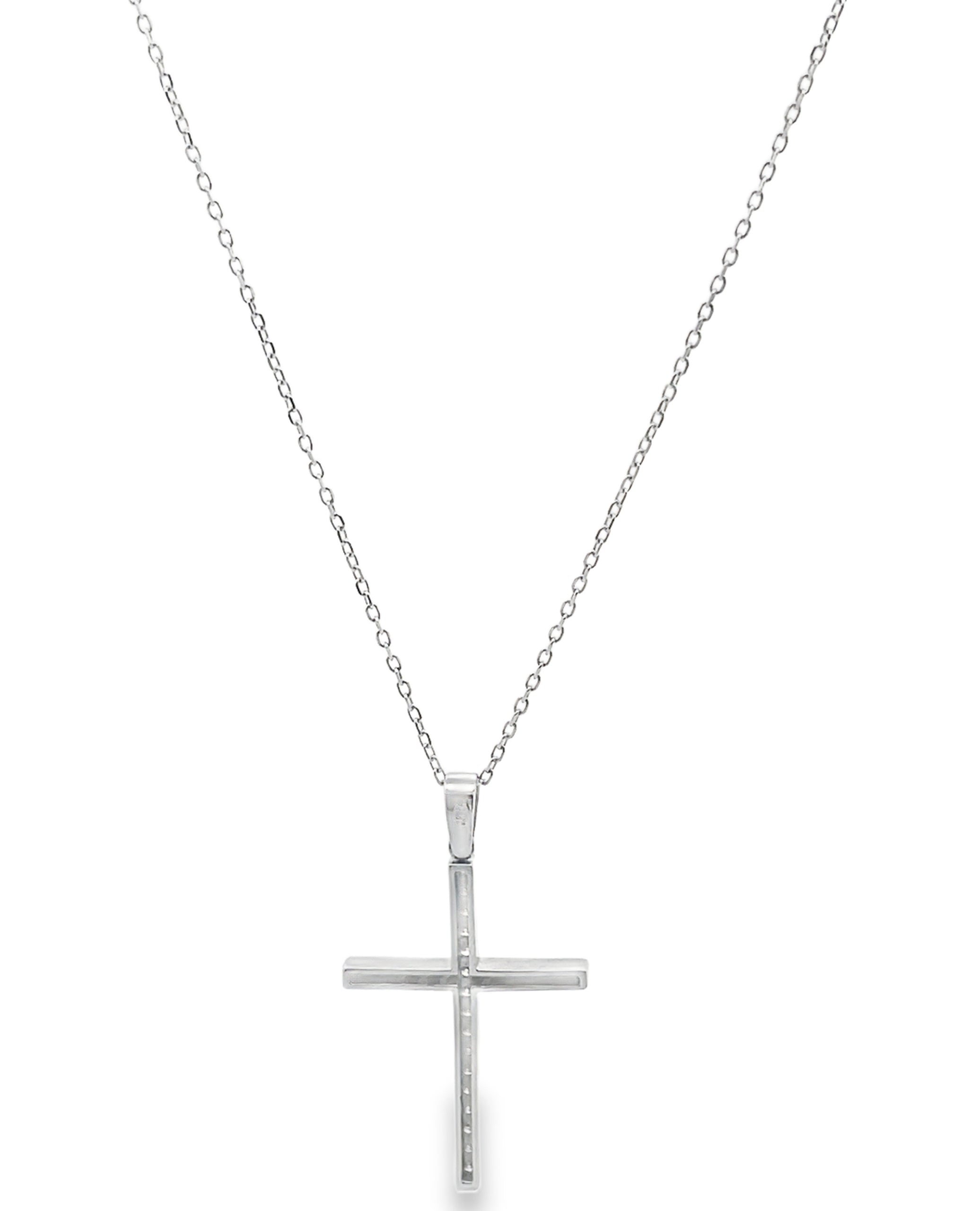 14K White Gold Diamond Cross Necklace