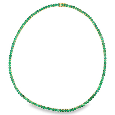 14K Yellow Gold 22.35 Carat Oval Emerald Tennis Necklace