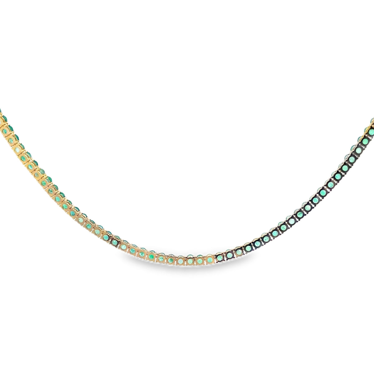 14K Yellow Gold 22.35 Carat Oval Emerald Tennis Necklace