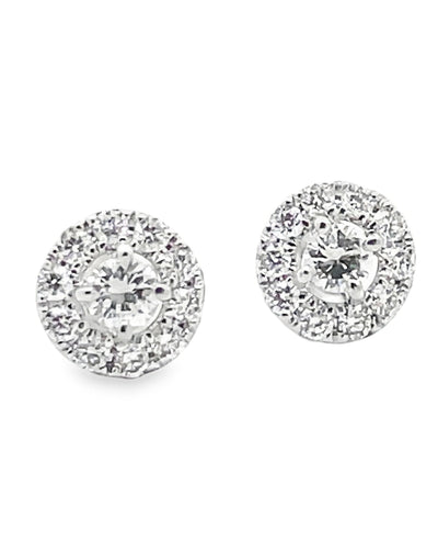 18K White Gold Diamond Halo Stud Earrings