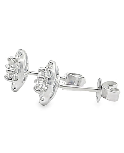 18K White Gold Diamond Halo Stud Earrings