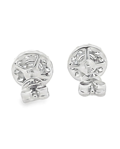 18K White Gold Diamond Halo Stud Earrings
