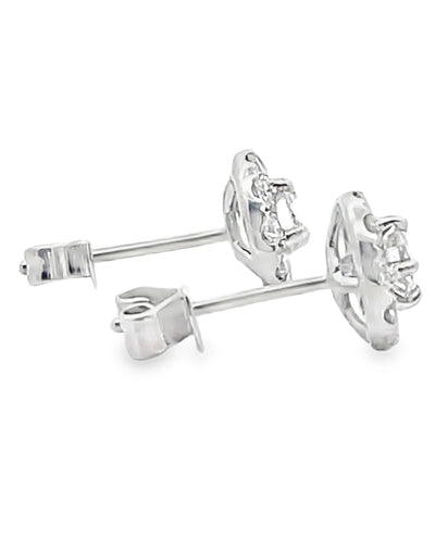 18K White Gold Diamond Halo Stud Earrings