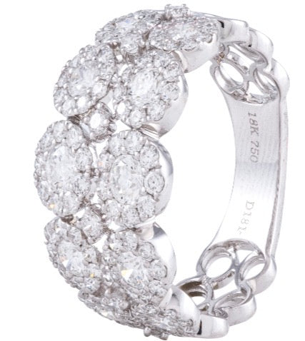 18K White Gold Ring With Multi Row Diamonds Totaling 1.81 Carats
