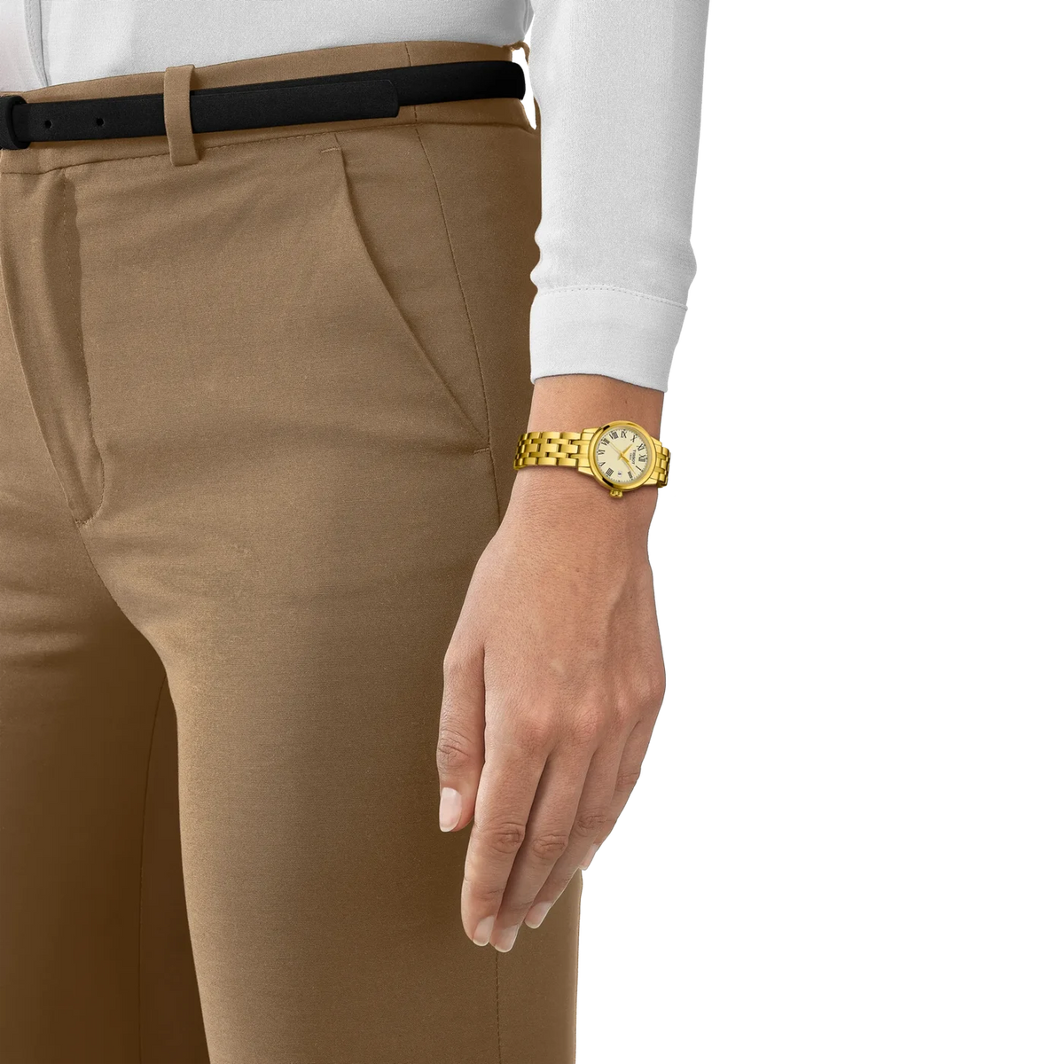 Tissot T129.210.33.263.00 Classic Dream 28mm Gold Color Watch with Black Roman Numerals and Gold Color Dial