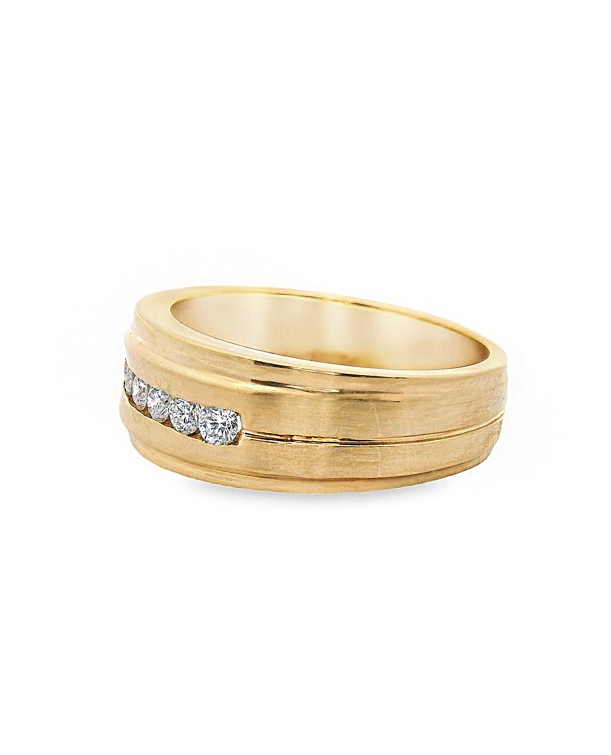 14K Yellow Gold Men's Ring with Round Diamonds