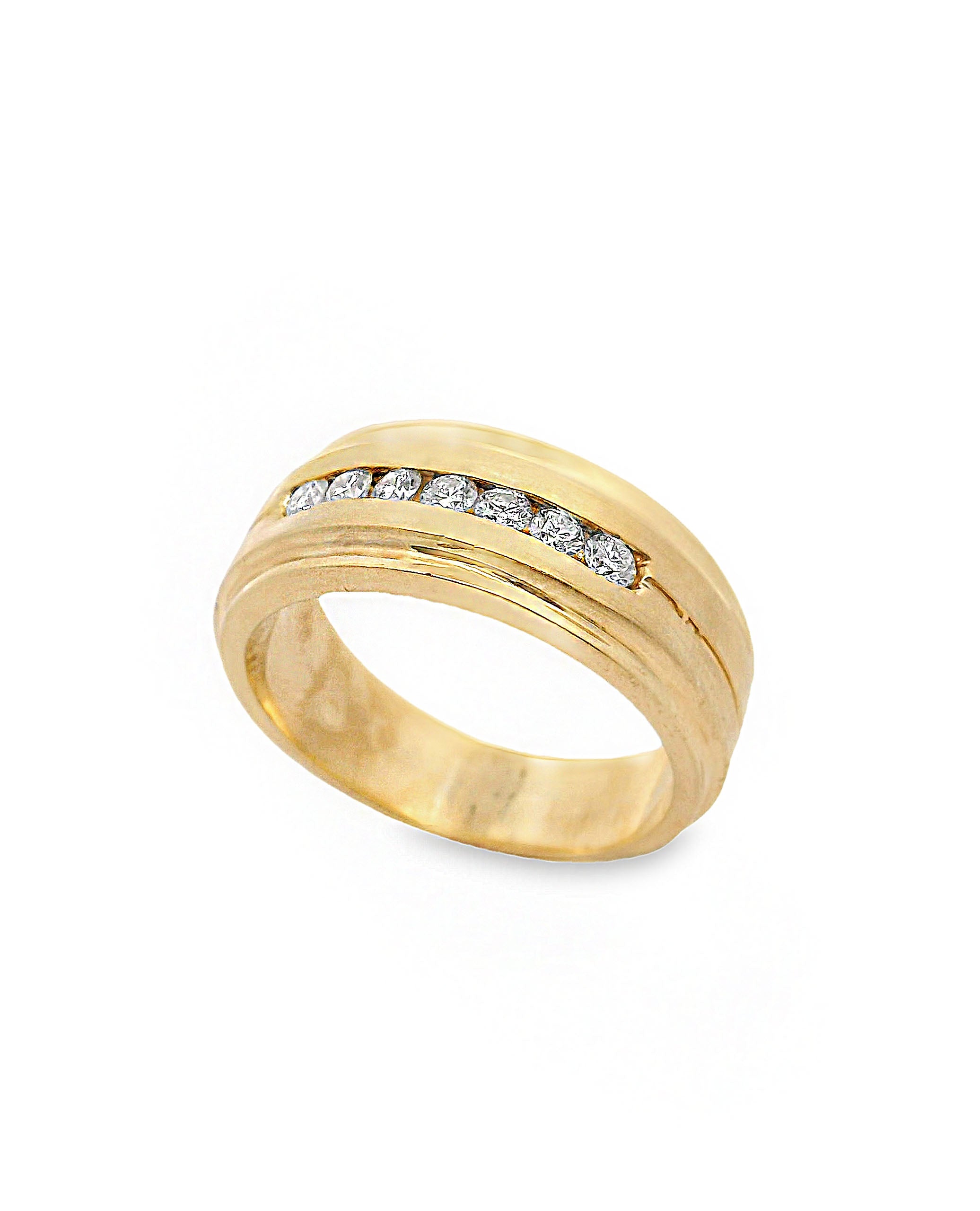 14K Yellow Gold Men's Ring with Round Diamonds