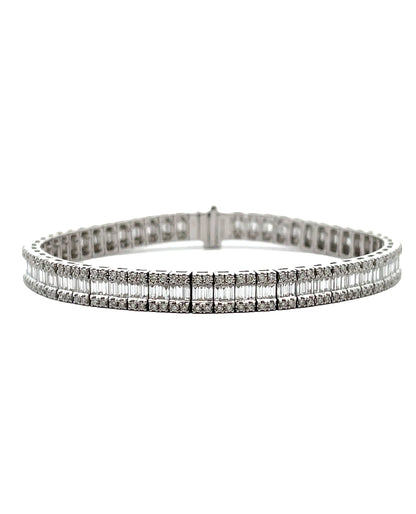 14K White Gold Baguette and Round Tennis Bracelet