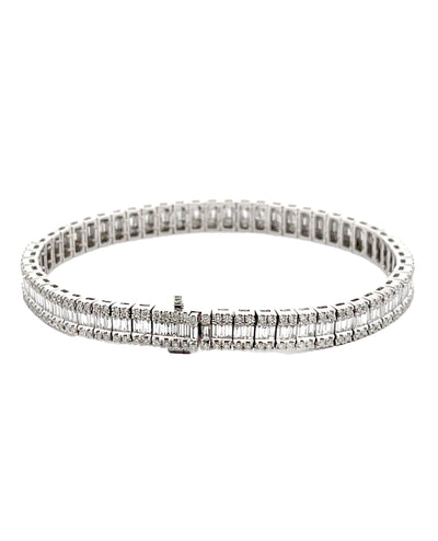 14K White Gold Baguette and Round Tennis Bracelet