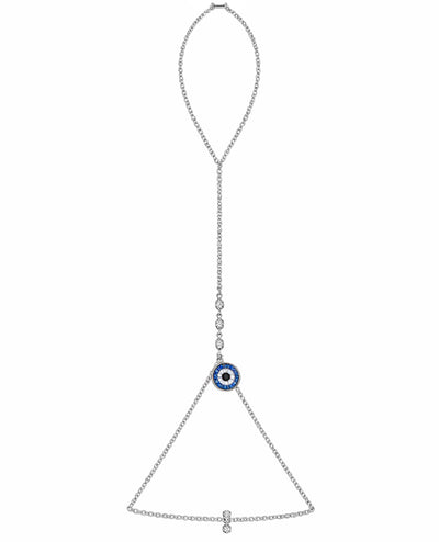 Meira T B10235/WG 14K White Gold Diamond Evil Eye Charm Triangle Hand Chain