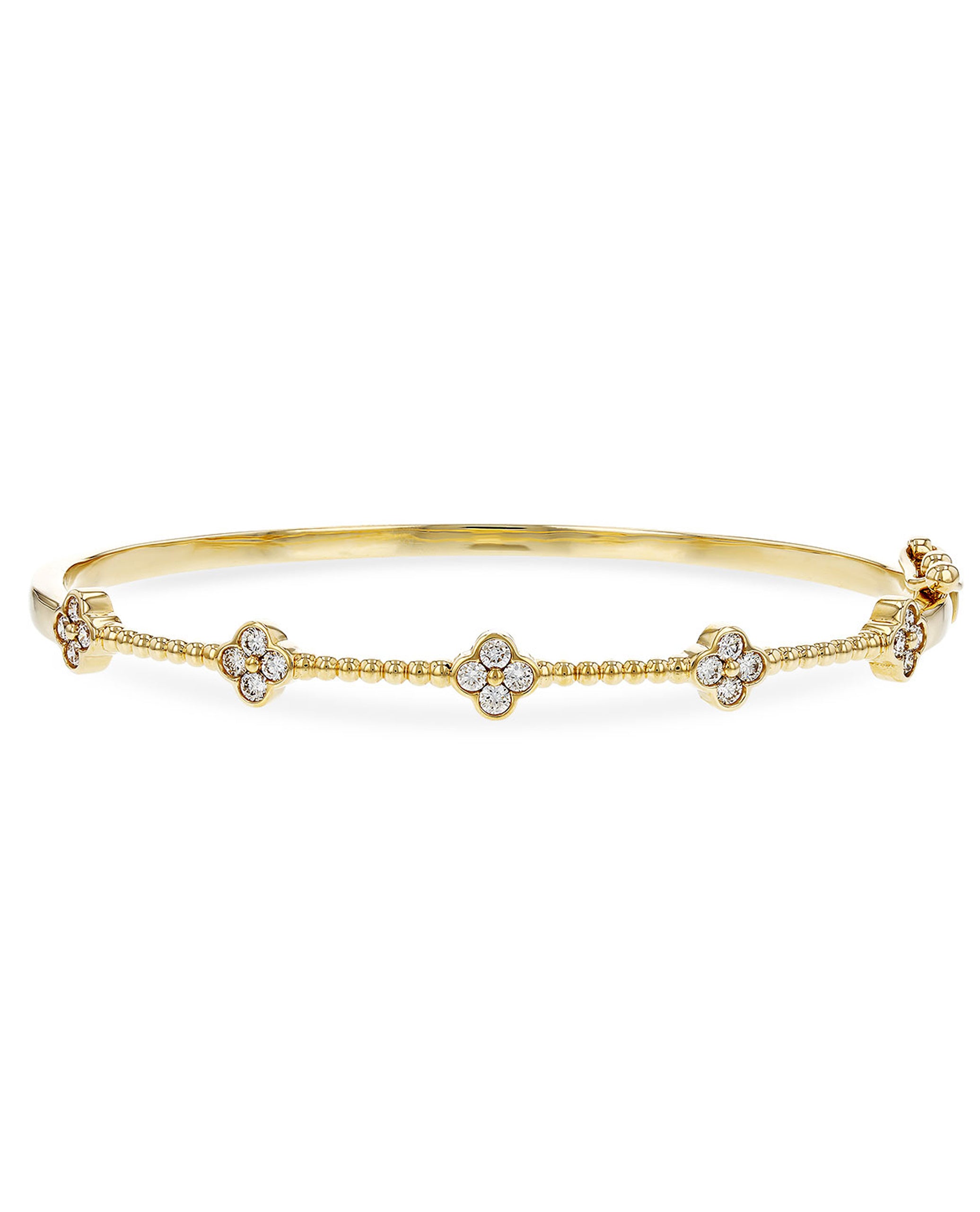 Allison Kaufman 14K Yellow Gold Diamond Four Leaf Quatrefoil Bangle Bracelet