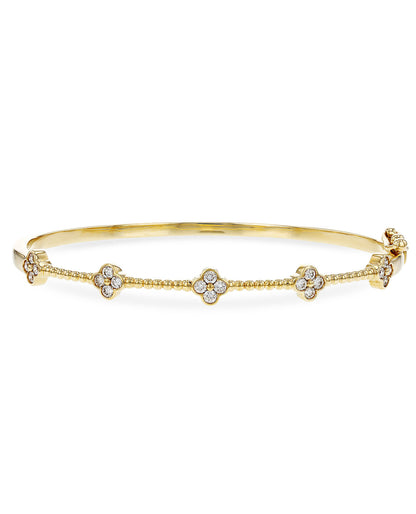Allison Kaufman 14K Yellow Gold Diamond Four Leaf Quatrefoil Bangle Bracelet