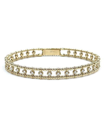 Semi Flexible Diamond Bangle Bracelet 14K Yellow Gold with Beading Detail