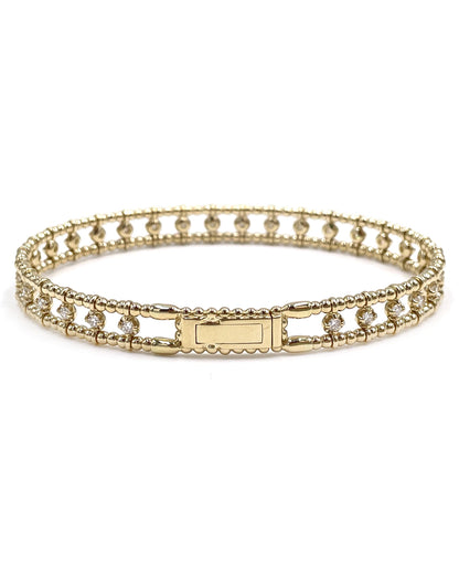 Semi Flexible Diamond Bangle Bracelet 14K Yellow Gold with Beading Detail