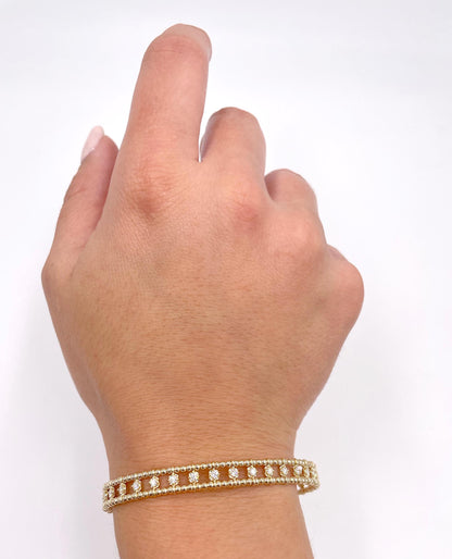 Semi Flexible Diamond Bangle Bracelet 14K Yellow Gold with Beading Detail