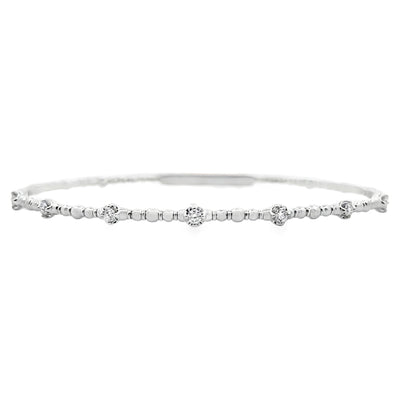 14K White Gold Seven Station 0.21 Carat Diamond Flexible Bangle Bracelet