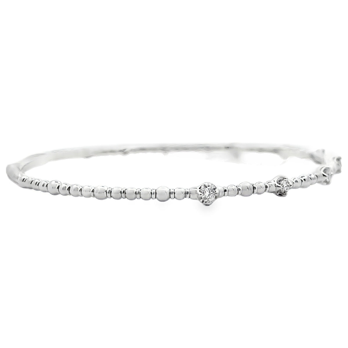 14K White Gold Seven Station 0.21 Carat Diamond Flexible Bangle Bracelet