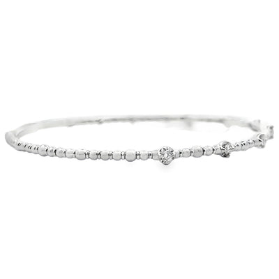 14K White Gold Seven Station 0.21 Carat Diamond Flexible Bangle Bracelet