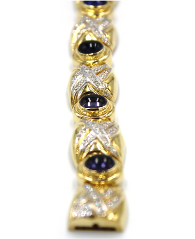 Vintage Oval Iolite Bracelet with Diamonds Set in 18K Gold